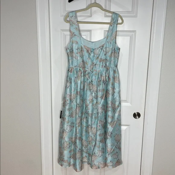 Lulus Darling Adoration Floral Midi DressSz  XL Pockets Square Neck Basque Waist - Picture 10 of 16